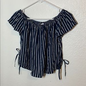 Off the shoulder striped shirt